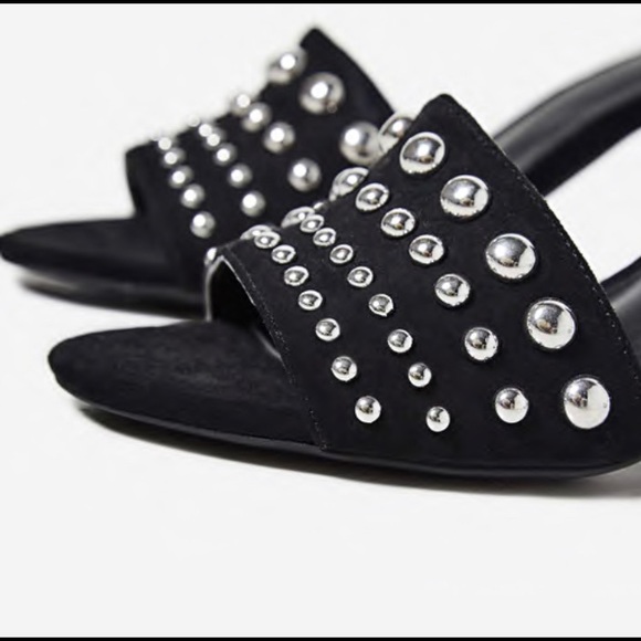 Lace Up Black Faux Suede Mid Block Heels - Picture 3 of 7